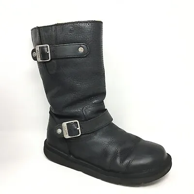 UGG Kensington Moto Boots Biker Shoes Womens Size 7 Black Leather Shearling • £46.25