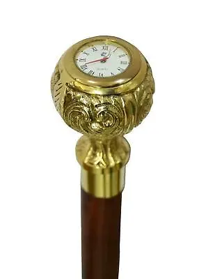 Steampunk Cane Brass Roman Clock Top Watch Handle Victorian Wooden Walking Stick • $39.21