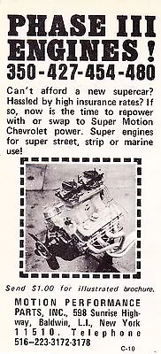 1971 Phase Iii Engines / 350-427-454-480 - Motion Performance ~ Orig Smaller Ad • $11.95