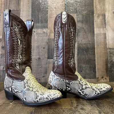 Montana Snakeskin Inlay Cowboy Boots Mens 8.5 EE • $249.95