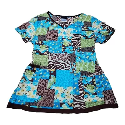 Baby Phat Scrub Top Womens Size Small Animal Print/ Floral Medical Uniform • $12.49