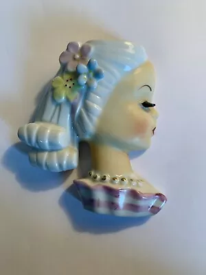 Ucagco Lady Head Vase Wall Pocket Vintage Beautiful Flowers Colors & Condition • $34.99