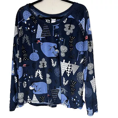 Disney Eeyore Fleece Pajama Top Navy Blue Christmas Trees Size 2X PJs Sleep Soft • £10.12