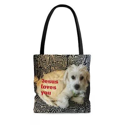Jesus Loves You Morkie Maltese Dog Mother Day AOP  Tote Bag Bible Scripture Bag  • $17.67