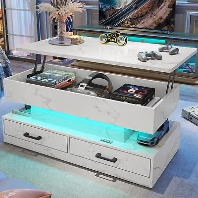 40  Lift Top Coffee Table With LED Light 2 Fabric Storage Drawer For Living Room • $139.99