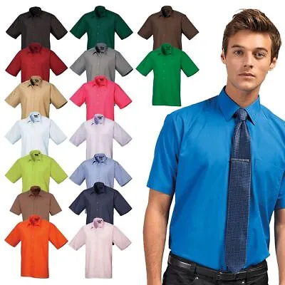 Premier Mens Short Sleeve Shirt Plain Formal Easy Care Work Top 14.5 - 22 Collar • £13.99