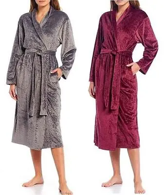 Womens MISS ELAINE Animal Print Micro-Embossed Fleece Long Wrap Robe  NWT • $49.99