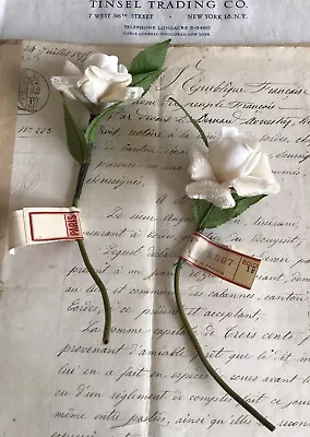 2  Antique Vintage White Roses Velvet Petals Millinery Hat Flower UNUSED • $14