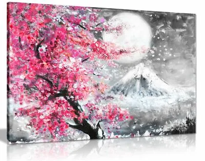 £19.99 • Buy Pink Black & White Oil Painting Japanese Cherry Blossom Canvas Wall Art Print