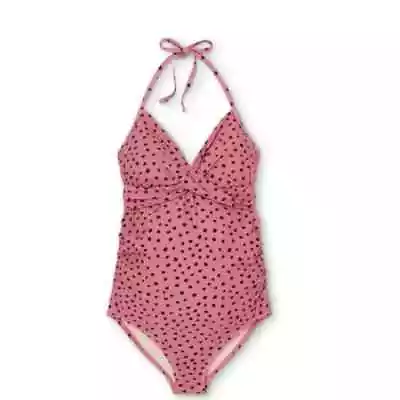 Isabel Maternity Cross Drape Halter One Piece Swimsuit Mauve Polka Dot Polka-dot • $9.99