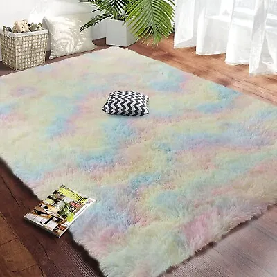 Fluffy Rugs Large Shaggy Rug Bedroom Living Room Anti-Slip Soft Carpet Floor Mat • £7.22