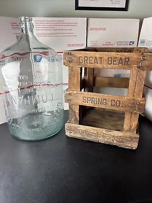 Vintage Great Bear Springs Glass Water Bottle In Wooden Crate Colorado 5 Gallon • $119.99