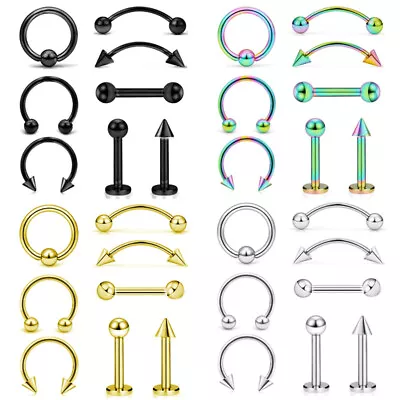 $2.99 • Buy 16G Nose Ring Eyebrow Lip Studs Earrings Surgical Steel Body Piercing Set 8 PCS