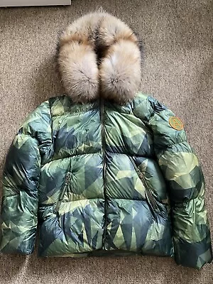 Arctic Army Camo Puffer Jacket Real Finn Raccoon Fur Hood Coat Large • £250