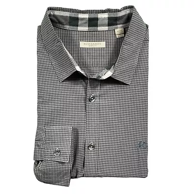 Burberry Brit Gray Gingham Plaid L/S Button Front Shirt Nova Check Mens Sz 2XL • $55.99