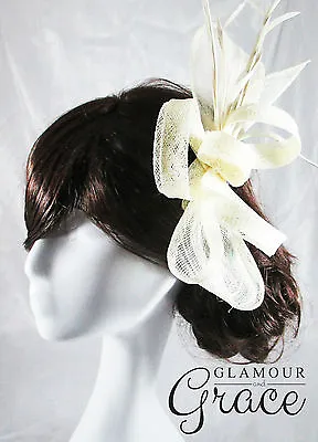 $24.95 • Buy Poppy Ivory Sinamay Fascinator Races Hat Melbourne Cup Carnival Wedding Derby