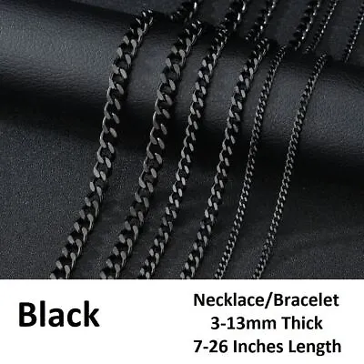 *UK* Black 316L Stainless Steel Men's Cuban Bracelet Necklace Curb Link Chain • £2.99