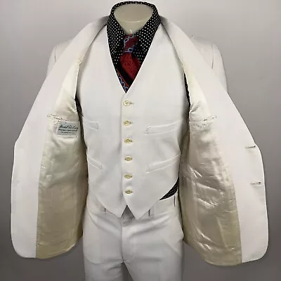 Vtg 60s 70s Leisure Suit 3 Piece Men 41 Jacket 32 32 Pants White Polyester Disco • $219.99