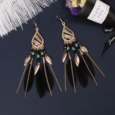 Earrings Feather Tassel Women Pendant Party Fashion Bohemian Ethnic Style • $1.87