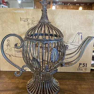 Large Tea Pot With Removable Lid Metal Cage Frame Decorative Home Decor Candle H • £48.25