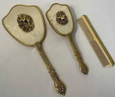 Vintage Vanity Mirror Comb Brush Set Gold Plated Ornate • $30