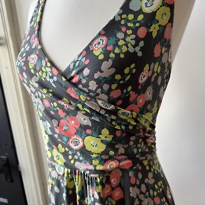 Boden St. Lucia Multicolored Floral Halter Dress Women's Sz 6 Soft Knit Spring • $22