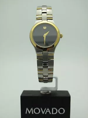 Movado Ladies Juro Black Dial Two Tone Stainless Steel Bracelet Watch 0605031 • $475
