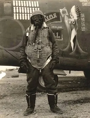 WWII B&W Photo US B-24 Liberator Bomber Crewman Gear World War Two  WW2 / 5055 • $6.49