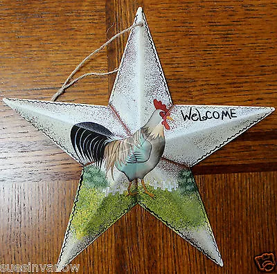 New Tin Metal Welcome Rooster Hanging Star 9.5  Country Decor Farm Barn Style  • $5.50