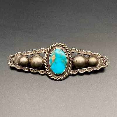 Vintage Navajo Turquoise Silver Brooch Pin • $195