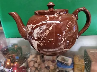 Vintage Burslem Style Made In England Milk Chocolate With Marbling Teapot. • $55