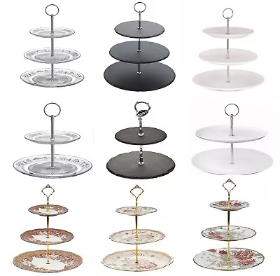 3 Tier Glass Ceramic Cake Stand Afternoon Tea Wedding Plates Party Tableware • £126.99