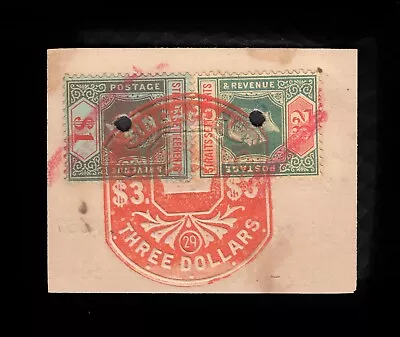 Straits Settlements KGV $1 & $2 Fiscally Used In Singapore. • $2.20