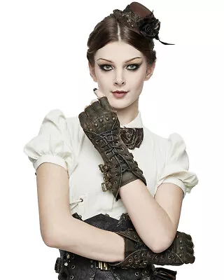 Devil Fashion Steampunk Fingerless Gauntlet Gloves Brown Copper Dieselpunk LARP • $78.55