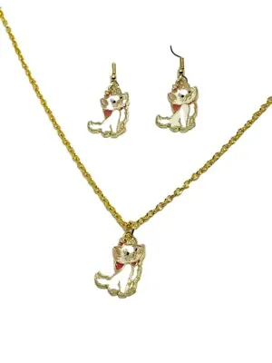 Cartoon Character Aristocats Marie Charm Metal Pendant Necklace And Earrings Set • $14.99