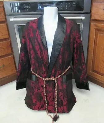 Black & Red Chinese Print Smoking Jacket With Amazing Belt Men's 42 Medium • $125