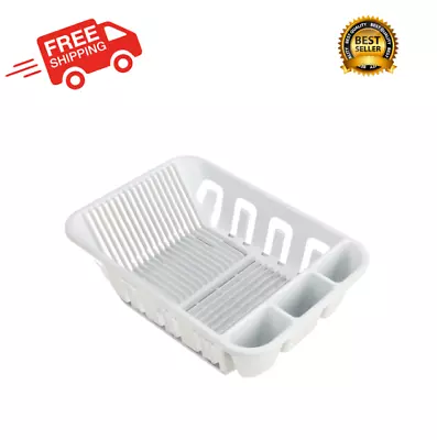 2 Piece Plastic Kitchen Sink Dish Drying Rack With Slide-Out Drip Drainer Tray • $11.49