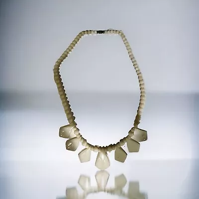 Mother Of Pearl Fan Collar Necklace Statement Irregular Beads • $60