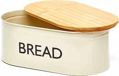 Premium Metal Bread Box With Bamboo Lid Stainless Steel Large Bread Bin Storage • $34.99