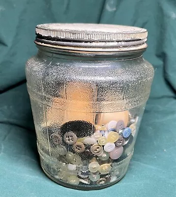 Vintage Jar Of Old Buttons And Old Thread Wood Spools • $12