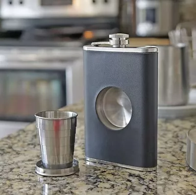 Shot Flask - 8oz Hip Flask With Built In Collapsible Stainless Steel Shot Glass • $3.99