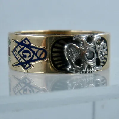 1940s Masonic Scottish Rite 14K Diamond Enamel Ring Sz 8 3/4 • $395