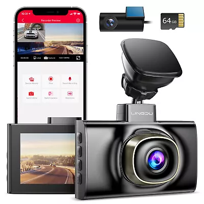 $91.99 • Buy LINGDU 4K Dash Cam 5GHz Wifi GPS Voice Control 1080P Rear Cam Video Recorder 64G