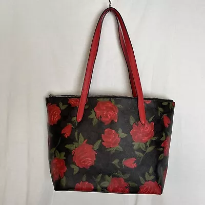 Coach Taylor Camo Rose Floral Print Zip Tote M1777 Black & Red • $175.99