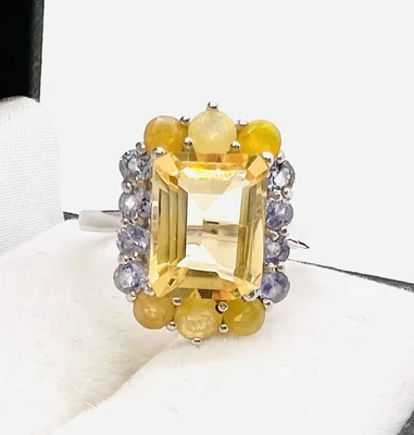 $117.50 • Buy Sterling Silver 1.6ct Citrine Opal & Tanzanite Ring Sz 6.5 Vintage Jewelry