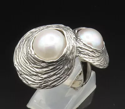 HAGIT GORALI 925 Silver - Vintage Double Mother Of Pearl Ring Sz 7 - RG24603 • $90.90