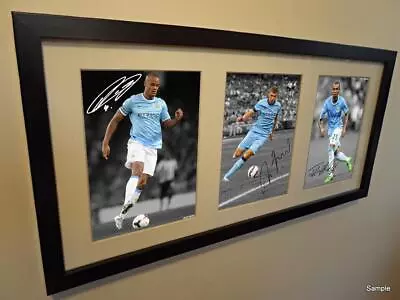 Signed Fernandinho Kompany Dzeko Autographed Manchester City Photo Picture Frame • £35