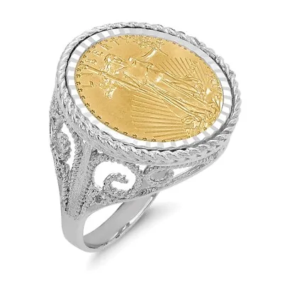 14k White Gold 1/10oz American Eagle Diamond-Cut Coin Ring CR11WD/10AEC • $1706.15