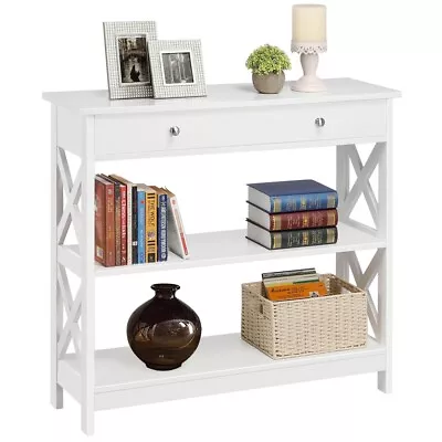 Console Table For Hallway Slim Sofa Table With Drawer & Storage Shelves White • £57.99