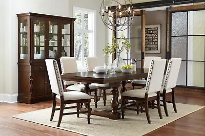 Rustic Country Burnished Oak Trestle Base Dining Table White Chairs Dining Set • $1799